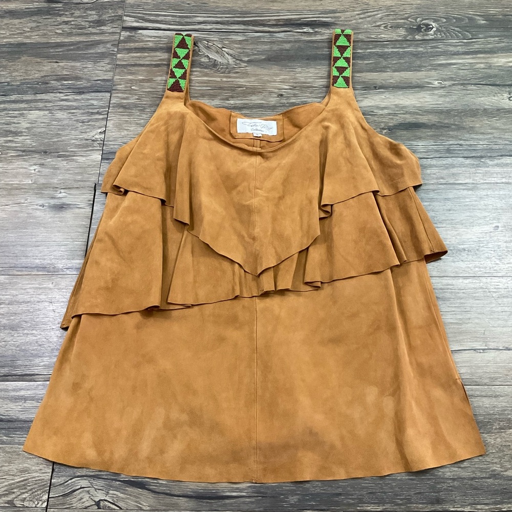 Tasha Polizzi Collection Western Leather Tiered Beaded Top Sz L